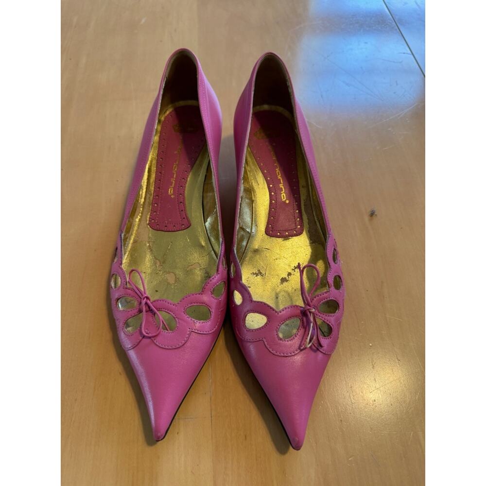 Fornarina Pointed-Toe Pink Leather Kitten Heels with Floral Cutout Detail- 39 - Picture 2 of 8